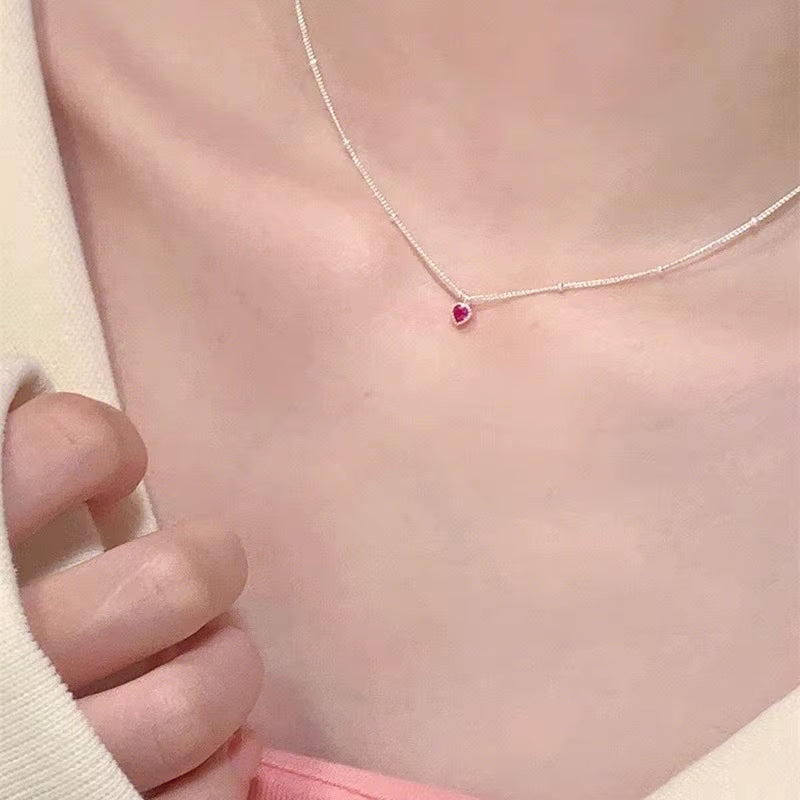 Silver Color Necklace Pendant for Women Jewelry Love Necklace Small Mini Red Heart Pendant Simple Heart Shaped Collar