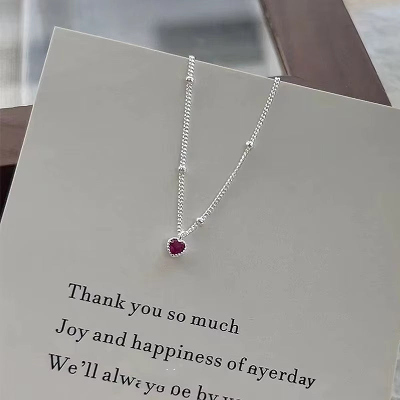 Silver Color Necklace Pendant for Women Jewelry Love Necklace Small Mini Red Heart Pendant Simple Heart Shaped Collar