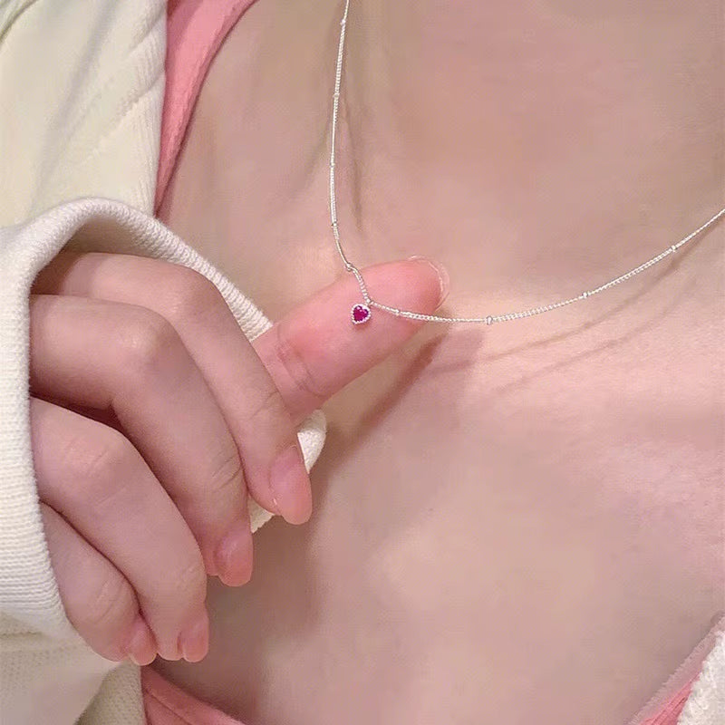 Silver Color Necklace Pendant for Women Jewelry Love Necklace Small Mini Red Heart Pendant Simple Heart Shaped Collar