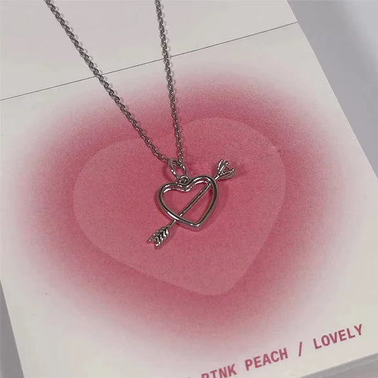 Silver Color Necklace Pendant for Women Jewelry Love Necklace Small Mini Red Heart Pendant Simple Heart Shaped Collar