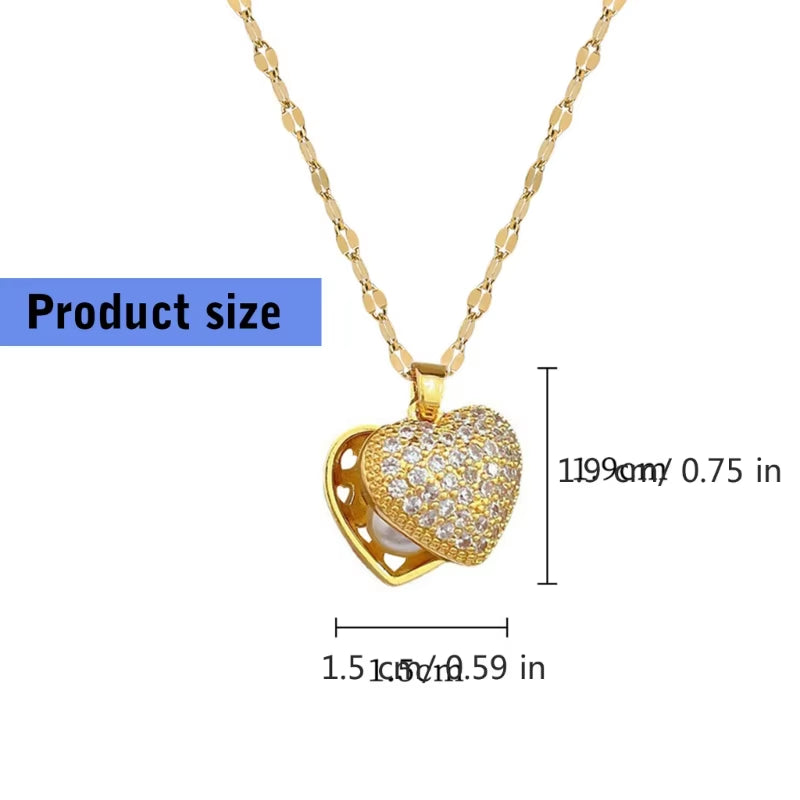 Elegant Pearls Heart Shaped Shells Necklace Pendant with Full Rhinestones Detail R3MC